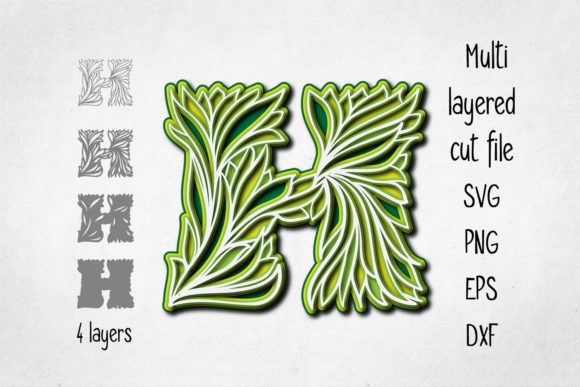 3D Alphabet Layered Letter H for Embroidery Projects