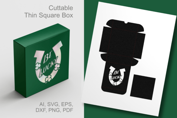 Be Lucky 1 Thin Square Gift Box Template 3D SVG Saint Patrick S Day