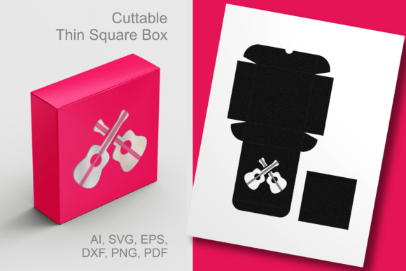 Guitars Cutout Thin Square Box Template: 3D SVG for Holidays