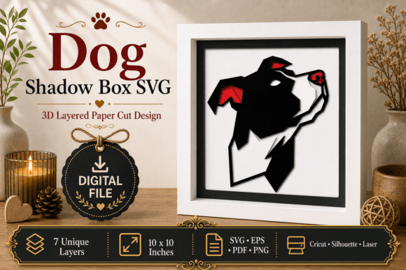 Shadow Box Dog Silhouette Design: 3D SVG for Shadow Boxes