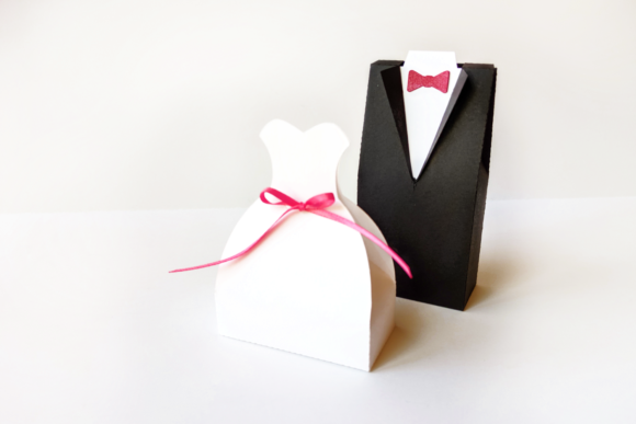 Wedding Dress and Tuxedo Boxes SVG PDF: 3D SVG Gift Boxes